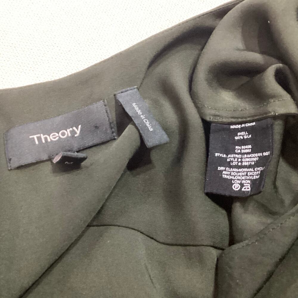 Theory 100% Silk Ruffle Front V-Neck Long Sleeve Georgette Blouse Shirt Size M - Picture 5 of 7